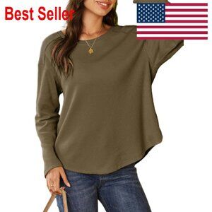 Oversized Waffle Knit Top Long Sleeve Crewneck Fall 2025 Chic Minimal